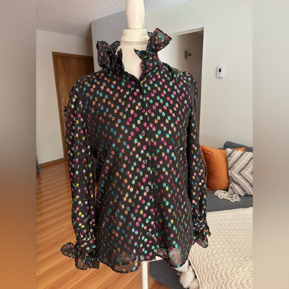 Halogen Dark Blouse with Colorful Dots